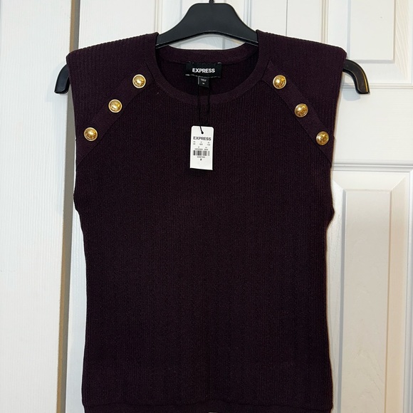 Express Deep Purple Knit Sleeveless Top with Gold Button Accent - Picture 4 of 7